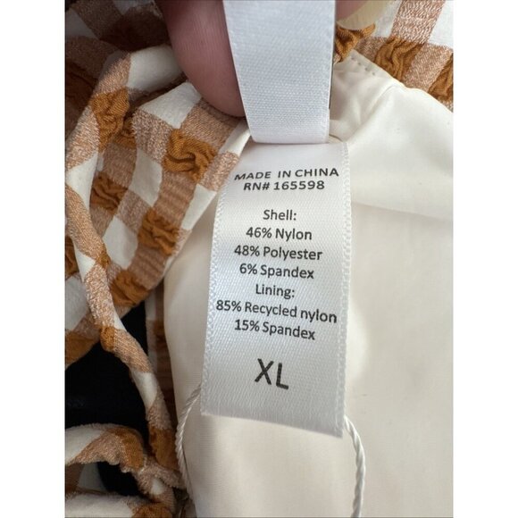 Andie Women's XL Amor Swim Top Textured Sparrow Caramel Gingham Plaid NWT - Picture 16 of 16